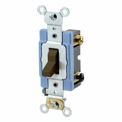 LEVITON Wall Switch: Toggle Switch, 3-Way, Maintained, Brown, 120V AC, 15 A (MPN 1203-2). Key specifications — Illuminated: No.