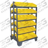 JAMCO Pick Rack: 36 in x 30 in x 64 in, 2 Usable Sides, 12 Shelves, 58 Bins, Shelf Bin, Yellow (MPN RR336GP). Key specifications — Bin HxWxD: (6) 4 in x 11-1/8 in x 11-5/8 in; Frame Material: Steel; Frame Color: Gray; Bin Color: Yellow; Brand: JAMCO.