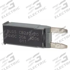 Automotive Circuit Breaker: CB212, 14V DC, 225 A at 14V DC, Blade (MPN CB212-20). Key specifications — Series: CB212; Voltage: 14V DC; Interrupt Rating: 225 A at 14V DC; Terminal Connection: Blade; Circuit Breaker Type: Type II Footprint Circuit Breaker; Brand: BUSSMANN.