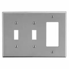 HUBBELL Wall Plate: Combo, 3 Gang, Gray, Midsize Size (MPN PJ226GY). Key specifications — Brand: HUBBELL; Material: Polycarbonate.