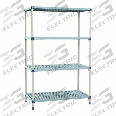 METRO Plastic Shelving: 36 in x 18 in, 62 in Overall Ht, 4 Shelves - Quick-Adjust Antimicrobial Stationary Plastic Shelving