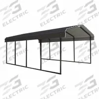 ARROW Carport: 20 ft Overall Lg, 12 ft Overall Wd, 7 ft Overall Ht, Powder Coated, Galvanized Steel (MPN CPHC122007). Key specifications — Brand: ARROW; Frame Color: Black; Includes: Frame; Leg Adjustability: Fixed Legs; Panel Color: Charcoal; Panel Material: Galvanized Steel.