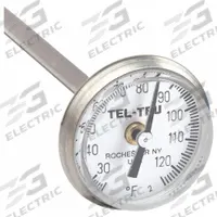 TEL-TRU Dial Pocket Thermometer: 25°F to 125°F, +/- 1% Accuracy, 5 in Stem Lg, Fahrenheit (MPN 3JPF6). Key specifications — attr1280785: Fahrenheit; attr1275298: +/- 1%; attr1275296: TEL-TRU.