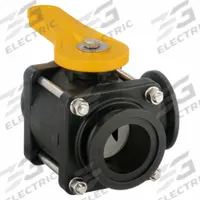 BANJO Manual Three-Way Ball Valve: 2 in, Polypropylene, L Flow, 100 psi Max. Pressure (CWP), Lever (MPN MV220SL). Key specifications — Brand: BANJO; Handle: Lever.