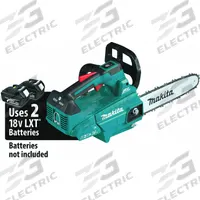 MAKITA Battery-Powered Chainsaw: 14 in Bar Lg, Top Handle, Adj/Auto Chain Oiler, 18 V, 30 cc (MPN XCU08Z). Key specifications — Brand: MAKITA.