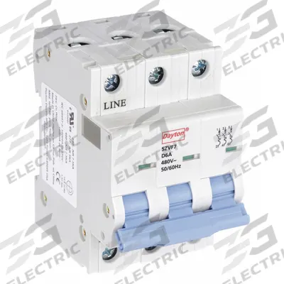 Dayton Supplementary Protector: 6 A Amps, 7.5kA at 480V AC, Screw Clamp, NDB2-63 - D-Curve, 3-Pole UL1077 DIN Rail-Mount Supplementary Protectors