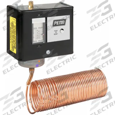 JOHNSON CONTROLS Line Volt Mechanical Tstat: 15° to 55°F, Steel, Manual Reset - Two-Circuit Indoor Single-Stage Controls