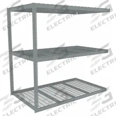 TENNSCO Boltless Shelving: Add-On, Heavy-Duty, 84 in x 42 in, 84 in Overall Ht, 3 Shelves, Steel (MPN ZLE7-8442A-3W). Key specifications — Finish: Powder Coated; Maximum Post Load Capacity: 8,000 lb with Beams Evenly Spaced at 24 in; Decking Material: Steel; Color: Gray; Beam Profile: Angle; Brand: TENNSCO; Side Panel: Closed (Starter); Open (Add-On).