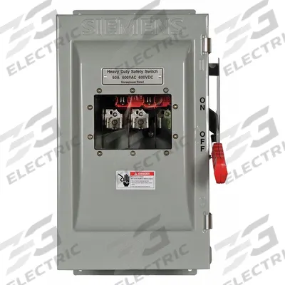 Siemens Safety Switch: Fusible, 60 A, Three Phase, 600V AC, Galvanized Steel - Fusible Safety Switches