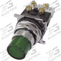 EATON Illuminated Push Button: Illuminated, Extended Profile, Metallic, 30 mm, 1NO (MPN 10250T397LGD2A-53). Key specifications — Brand: EATON; Action: Momentary; Series: 10250T; Push Button Material Type: Metallic.