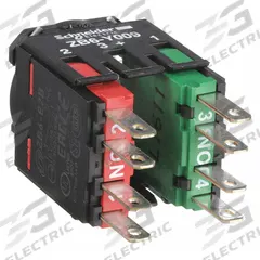 SCHNEIDER Contact Block: 16 mm Panel Mounting Size, 1NO/1NC, Momentary, ZB6 Series, Faster Connector (MPN ZB6Z5B). Key specifications — Switch Action: Momentary; Terminal Connection Type: Faster Connector; Brand: SCHNEIDER; Compatible with Series: ZB6.