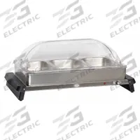 CADCO Buffet Server: 26 in Overall Lg, 15 1/4 in Overall Dp, 13 1/4 in Overall Ht, Stainless Steel (MPN WTBS-3RT). Key specifications — Voltage: 120V AC; Base Material: Stainless Steel; Manufacturer Part Number: WTBS-3RT; Product Type: Buffet Server; Brand: CADCO; NSF Certified: No; Lid Material: Copolymer; Color: Silver.