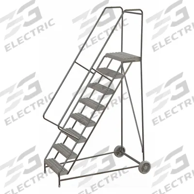 TRI-ARC Wheelbarrow Ladder: 6.7 ft Platform Ht, Assembled, No Locking Mechanism - Aluminum Tilt-&-Roll Ladders