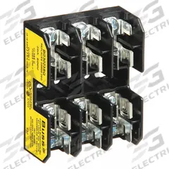 BUSSMANN Fuse Block: Open Block Design, 3 Pole, 600 V AC, Quick Connect/Screw, Non-Indicating (MPN BG3023SQ). Key specifications — Brand: BUSSMANN.