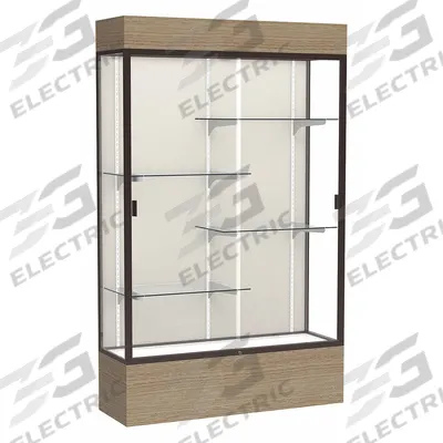 GHENT Freestanding Display Case: Driftwood Oak, 80 in Overall Ht, 48 in Overall Wd - Display Cases