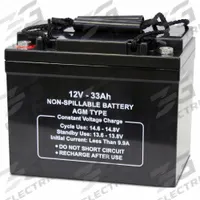 APPROVED VENDOR Sealed Lead Acid Battery: 12V DC, 33 Ah Capacity, 6.26 in Ht, 5.16 in Wd, 7.75 in Dp (MPN 5EFH2). Key specifications — Terminal Connection: M6 Threaded Receptacle; Battery Cycle Type: Deep Cycle; Brand: APPROVED VENDOR; Housing Material: ABS.