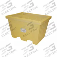 ENPAC Storage Tote: 16.58 cu ft, 44 1/2 in x 35 in x 30 3/8 in, Lid Not Included, 2-Way Entry (MPN 1500-YE). Key specifications — Brand: ENPAC; Stackable: Stacking Capable; Shape: Rectangular; Fork Entry: 2-Way Entry; Container Wall Type: Solid; Mobility: Stationary; Fork Pockets: Fork Pockets Included; Includes Lid: Lid Not Included.
