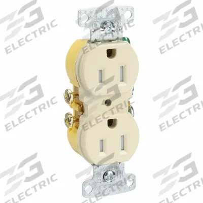 HUBBELL Receptacle: Duplex, 5-15, Ivory, 125V AC, 15 A, 2 Pole / 3 Wire (MPN RR15SITR) - General Purpose Receptacles