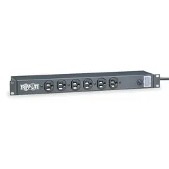 TRIPP LITE Surge Protected Power Distribution Unit: 120V AC, 14 Outlets, NEMA 5-15R, Non-Metered (MPN DRS1215). Key specifications — Plug Type: NEMA 5-15P; Brand: TRIPP LITE; Maximum Input Voltage: 120V AC; Receptacle Type: NEMA 5-15R; Mounting Location: Wall; Facing: Front.
