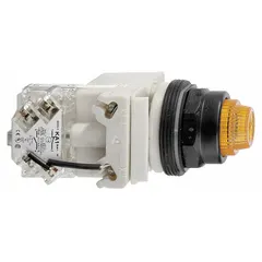 SCHNEIDER ELECTRIC Pilot Light: 30 mm Panel Mounting Size, Amber, Incandescent, 9001SK Series (MPN 9001SKT1A31). Key specifications — Series: 9001SK; Brand: SCHNEIDER; Includes Push-To-Test: Push-To-Test Included.