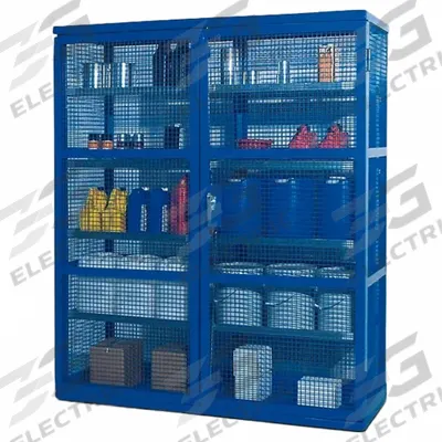 DENIOS Bulk Storage Locker: 74 in x 28 in x 87 in, 8 Adj Shelves, Swing Handle & Padlock Hasp - Spill-Control Industrial Ventilated Shelf Cabinets