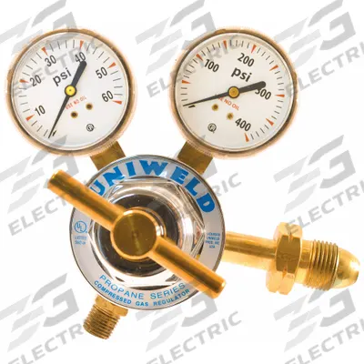 UNIWELD Stage Regulator: Single Stage, CGA 510 Inlet, 9/16"-18 M LH Outlet - Fuel Gas Regulators