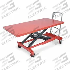 DAYTON Scissor Lift Table: 1,000 lb Load Capacity, 63 in L x 31 1/2 in W, 35 1/4 in Max Lifting Ht (MPN 4ZC18). Key specifications — Platform Material: Steel; Brand: DAYTON.