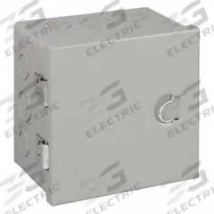 WIEGMANN Enclosure: Steel, 8 in x 8 in x 4 in, NEMA 1, Solid Cover, Hinged, Included, Painted (MPN A080804). Key specifications — Brand: WIEGMANN; Closure Method: Clamps; Knockouts: Included.