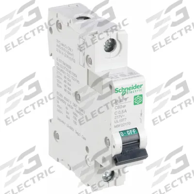 SCHNEIDER Supplementary Protector: 0.5 A Amps, 60V DC, 14kA at 120/240V AC, Screw Clamp - C-Curve, 1-Pole UL1077 DIN Rail-Mount Supplementary Protectors
