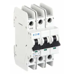 EATON IEC Miniature Circuit Breaker: 15 A Amps, 48/96V DC, 14kA at 277/480V AC, Screw Clamp, D (MPN FAZ-D15/3-NA). Key specifications — DC Voltage Rating: 48/96V DC; Max. AIR Rating: 14kA at 277/480V AC; Terminal Connection: Screw Clamp; Brand: EATON.