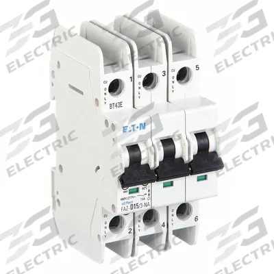 EATON Miniature Circuit Breaker: 15 A Amps, 48/96V DC, 14kA at 277/480V AC, Screw Clamp - D-Curve, 3-Pole UL489 DIN Rail-Mount Miniature Circuit Breakers