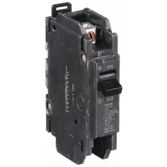 GE Miniature Circuit Breaker: THQC, 30 A, 120/240V AC, Single Phase, 10kA at 120/240V AC, Std (MPN THQC1130WL). Key specifications — Amps: 30 A; AC Voltage Rating: 120/240V AC; Phase: Single; Max. AIR Rating: 10kA at 120/240V AC; For Use With: GE Panelboards.