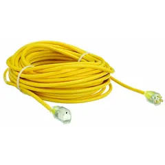 SOUTHWIRE Extension Cord: Outdoor Use, 100 ft Lg, Outlet, 5-15P, 12/3, SJEOOW, Yellow, 15 A Current (MPN 3689SW0002). Key specifications — Brand: SOUTHWIRE; Temperature Rating: -58° to 140°F; NEMA Plug Configuration: 5-15P.