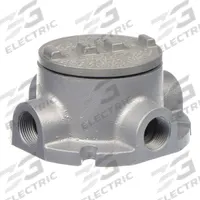 Conduit Outlet Body: Aluminum, GRF, 1 in Trade Size, X Body, 18 cu in Body Capacity (MPN GRFX100-A). Key specifications — Series: For Standard Body; Compatible Conduit Trade Size: 1 in; Thread Gender: Female; Hub Style: Threaded; Cover Included: Yes; Body Style: X; Connection Type: Threaded; Back Type: Flat.