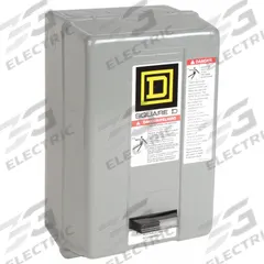 SQUARE D Magnetic Motor Starter: Non-Reversing, 3 Poles, NEMA Size 00, 9 A, 208V AC Coil (MPN 8536SAG12V08). Key specifications — Brand: SQUARE D; Coil Voltage: 208V AC; Phase: Three; Operator: None; Terminal Connection Type: Screw Clamp Terminals; Includes Pilot Light: No; Operator Controls: None; Auxiliary Contacts Included: No Auxiliary Contacts Included.