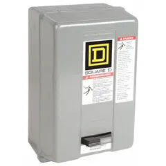 SQUARE D Magnetic Motor Starter: Non-Reversing, 3 Poles, NEMA Size 00, 9 A, 208V AC Coil (MPN 8536SAG12V08). Key specifications — Brand: SQUARE D; Coil Voltage: 208V AC; Phase: Three; Operator: None; Terminal Connection Type: Screw Clamp Terminals; Includes Pilot Light: No; Operator Controls: None; Auxiliary Contacts Included: No Auxiliary Contacts Included.