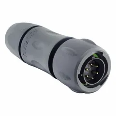 SOURIAU Electrical Connector: Trim Trio UTSX 10, Plug with Cable Gland, 6 Contacts, 6 A, 250V (MPN UTSX6JC10E6P). Key specifications — Wire Size: 20 AWG to 18 AWG; Includes Contacts: Contacts Included; Contact Type: Solder; Brand: SOURIAU; Coupling Type: 1/3 Bayonet; IP Rating: IP68; Series: Trim Trio UTSX; Contact Gender: Male.