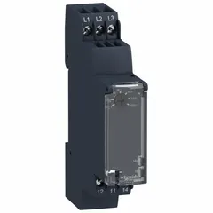 SCHNEIDER Relay: DIN-Rail Mounted, 5 A Current Rating, 183 to 528V AC, 6 Pins/Terminals (MPN RM17TT00). Key specifications — Monitored Parameters: Phase Failure; Manufacturer Part Number: RM17TT00; Brand: SCHNEIDER.