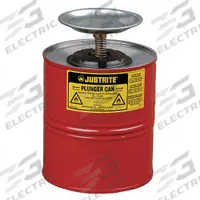 JUSTRITE Plunger Can: 1 gal Capacity, Powder Coated Steel, Red (MPN 10308). Key specifications — Brand: JUSTRITE; Product Type: Plunger Can.