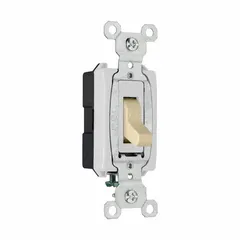 PASS & SEYMOUR Wall Switch: Toggle Switch, Single Pole, Maintained, Ivory, 120/277V AC, 20 A (MPN CSB20AC1I). Key specifications — Brand: PASS & SEYMOUR; Illuminated: No; Voltage Rating: 120/277V AC.