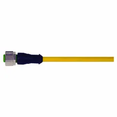 Cordset: M12 Female Straight X Bare Wire, 4 Pins, Yellow, PVC, 0.3 m Cable Lg, 4 A Max Current (A) (MPN 7000-12221-0140030). Key specifications — Cable Jacket Color: Yellow; End 1 Gender: Female; End 1 Mounting Orientation: Straight; End 2 Connection Type: Bare Wire; IP Rating: IP65; Brand: MURRELEKTRONIK; Wire Size: 22 AWG; Cable Jacket Material: PVC.