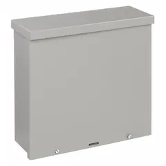 WIEGMANN Enclosure: Steel, 12 in x 12 in x 6 in, 3R, Solid Cover, Screw On, Included, Painted (MPN RSC121206). Key specifications — Brand: WIEGMANN; Closure Method: Padlock Hasp; Knockouts: Included.