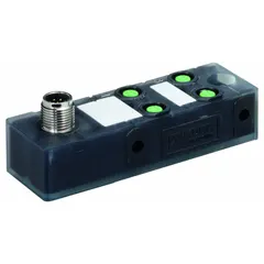 MURRELEKTRONIK Distribution Box: EXACT8, 4 Ports, 3 Pole M8 Female, 2 A Current Rating per Port (MPN 8000-84070-0000000). Key specifications — IP Rating: IP65; Features: Plastic Housing.