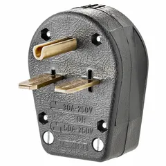 LEVITON Straight Blade Plug: 6-30P/6-50P, 250V AC, 30 A_50 A, 2 Pole, 3 Blade, Black (MPN 931-E)