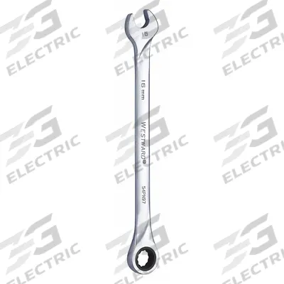 WESTWARD Combination Wrench: Alloy Steel, Chrome, 16 mm Head Size, 10 1/8 in Overall Lg - Metric 12-Point Ratcheting Combination Wrenches