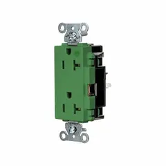 HUBBELL Receptacle: Hospital Grade, Decorator Duplex, 5-20R, Green, 125V AC, 20 A, 2 Pole / 3 Wire (MPN HBL2182STGN)