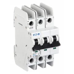 EATON IEC Miniature Circuit Breaker: 10 A Amps, 48/96V DC, 10kA at 277/480V AC, Screw Clamp, C (MPN FAZ-C10/3-NA). Key specifications — DC Voltage Rating: 48/96V DC; Max. AIR Rating: 10kA at 277/480V AC; Terminal Connection: Screw Clamp; Brand: EATON.
