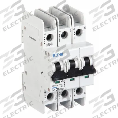 EATON Miniature Circuit Breaker: 10 A Amps, 48/96V DC, 10kA at 277/480V AC, Screw Clamp - C-Curve, 3-Pole UL489 DIN Rail-Mount Miniature Circuit Breakers