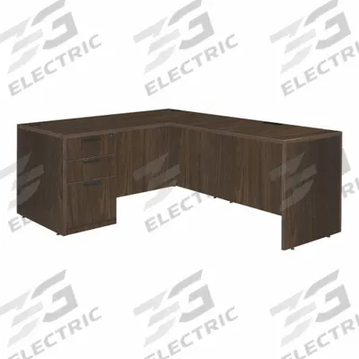 REGENCY Desk: Particle Board, Walnut, 1 Pedestals, 3 Drawers, 66 in Overall Wd - Pedestal Desks