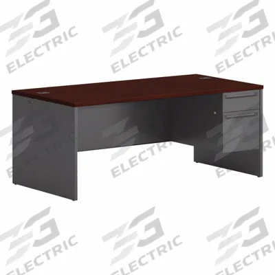 HON Desk: Laminate, Charcoal/Mahogany, 1 Pedestals, 2 Drawers, 72 in Overall Wd - Pedestal Desks